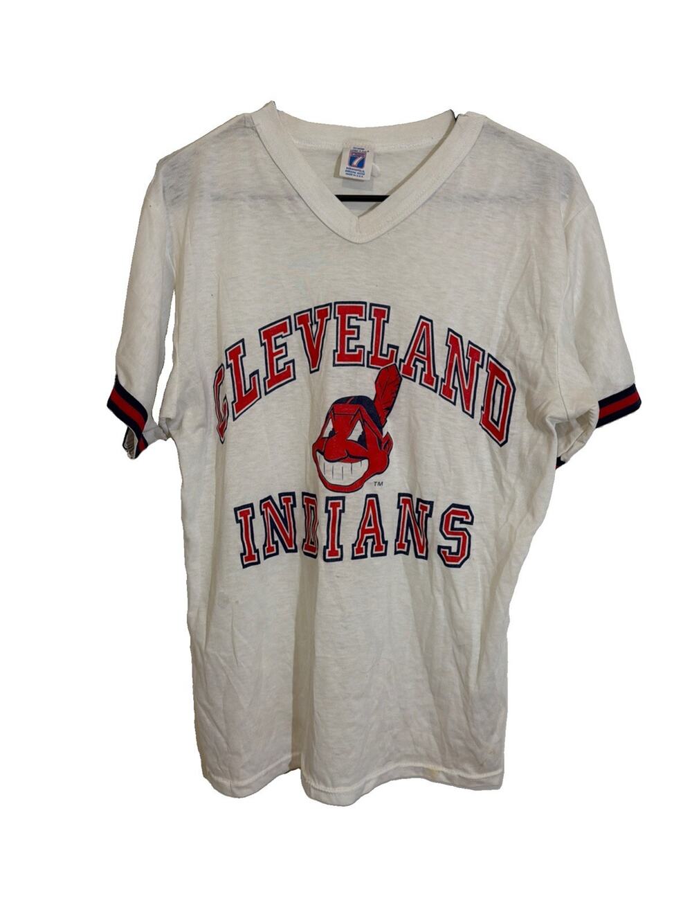 1980s Cleveland Indians Chief Wahoo T-Shirt L Made in USA Baseball Vintage